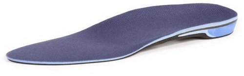 blue coloured custom foot orthotic with a soft top